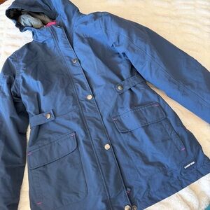 Lands and Girls Medium Coat Pink Accent Navy Zip Up Jacket Winter Coat Hooded